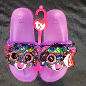 TY BABIES SEQUINED FURRY TEDDY BEAR SLIDES SLIPPERS SANDALS